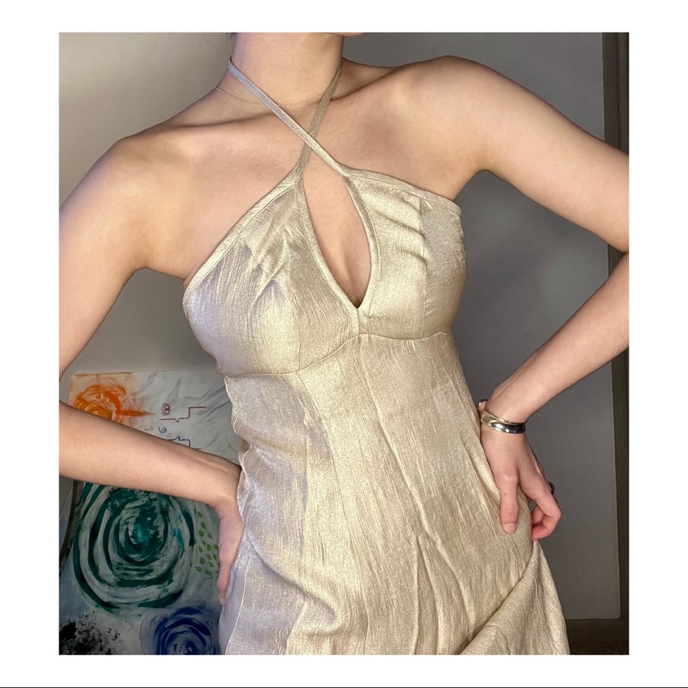 👗 Metallic Silver Dusty Pink Long Dress 👗
